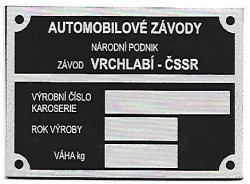 štítok Škoda univerzálny Vrchlabí-ČSSR malý