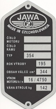 štítok Jawa/ČZ 354-3