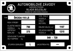 štítok Škoda 110 LS