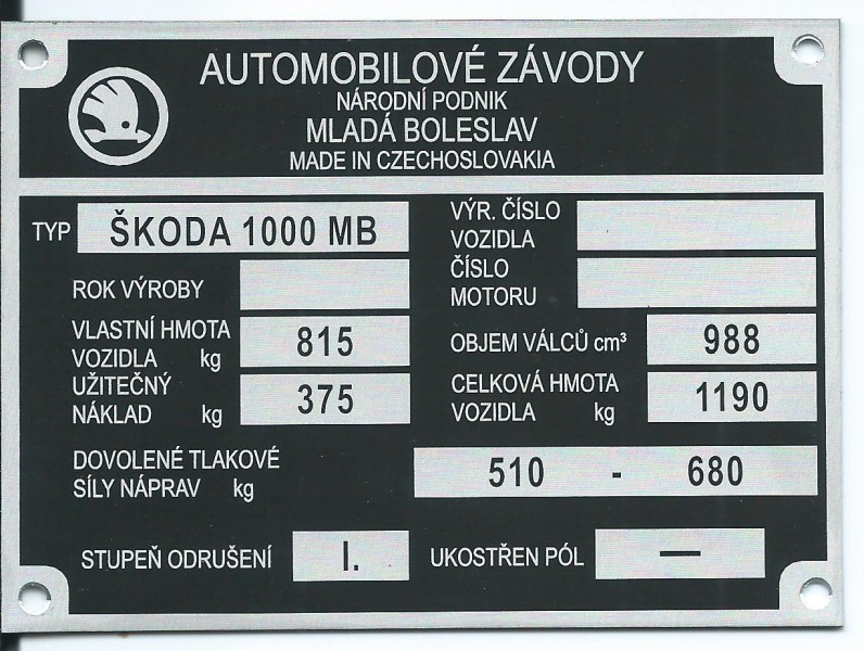 štítok Škoda 1000MB