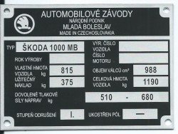 štítok Škoda 1000MB - 1.